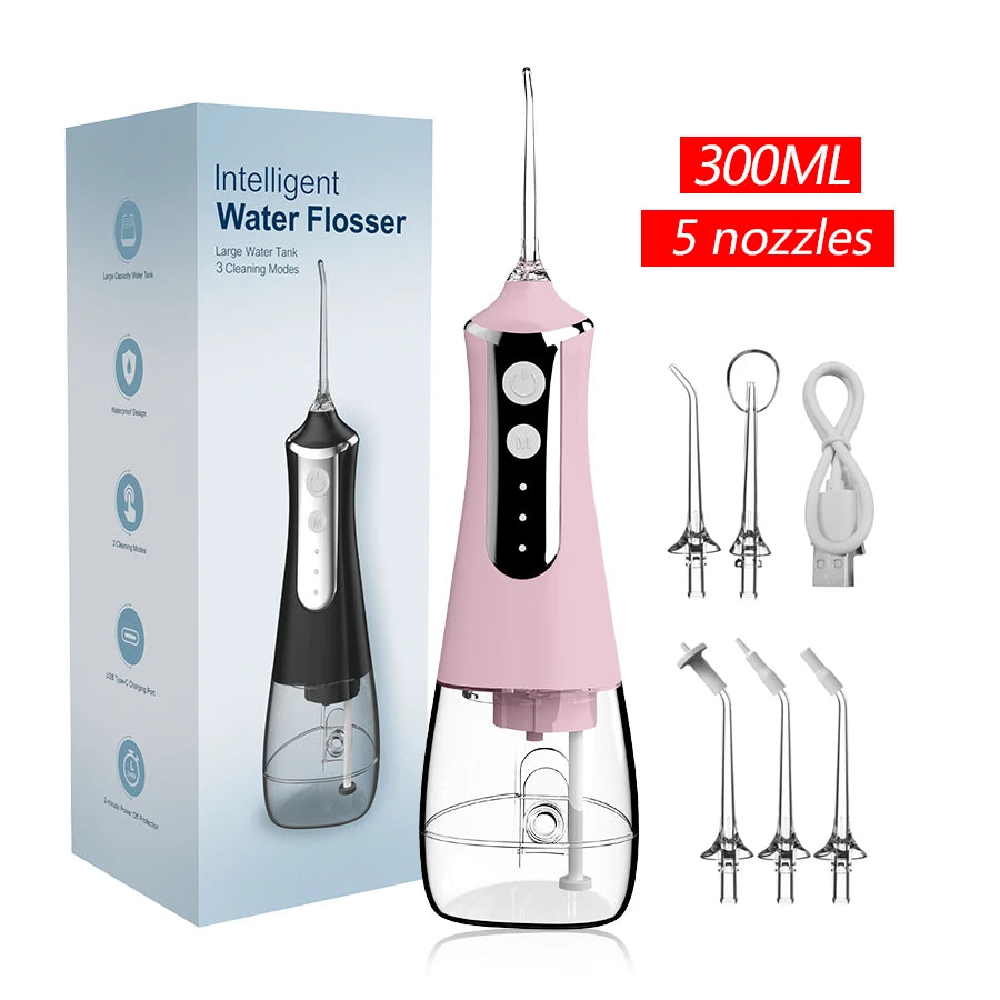 Rechargeable Water Flosser – 5 Nozzles, 3 Modes, 300ml Tank