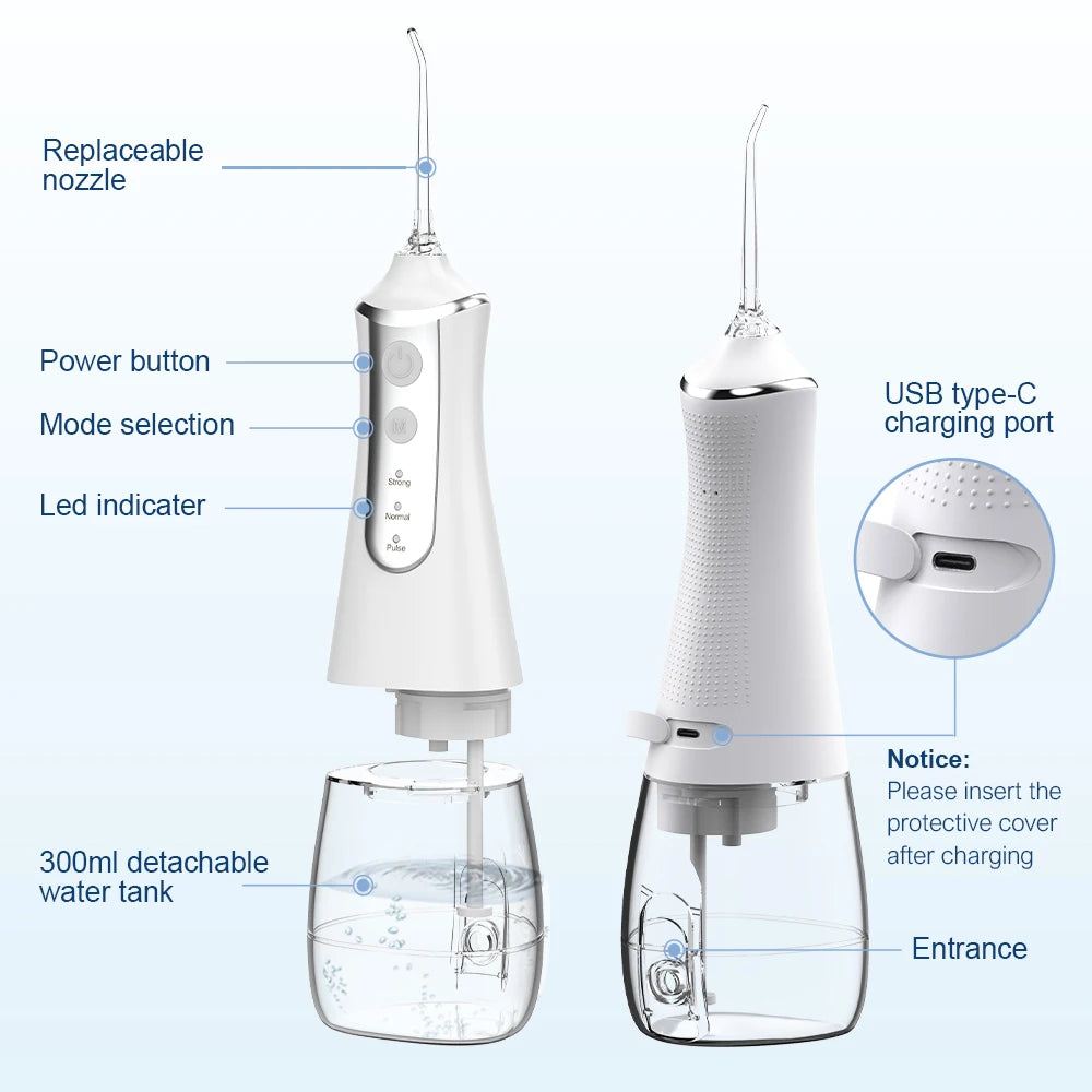 Rechargeable Water Flosser – 5 Nozzles, 3 Modes, 300ml Tank