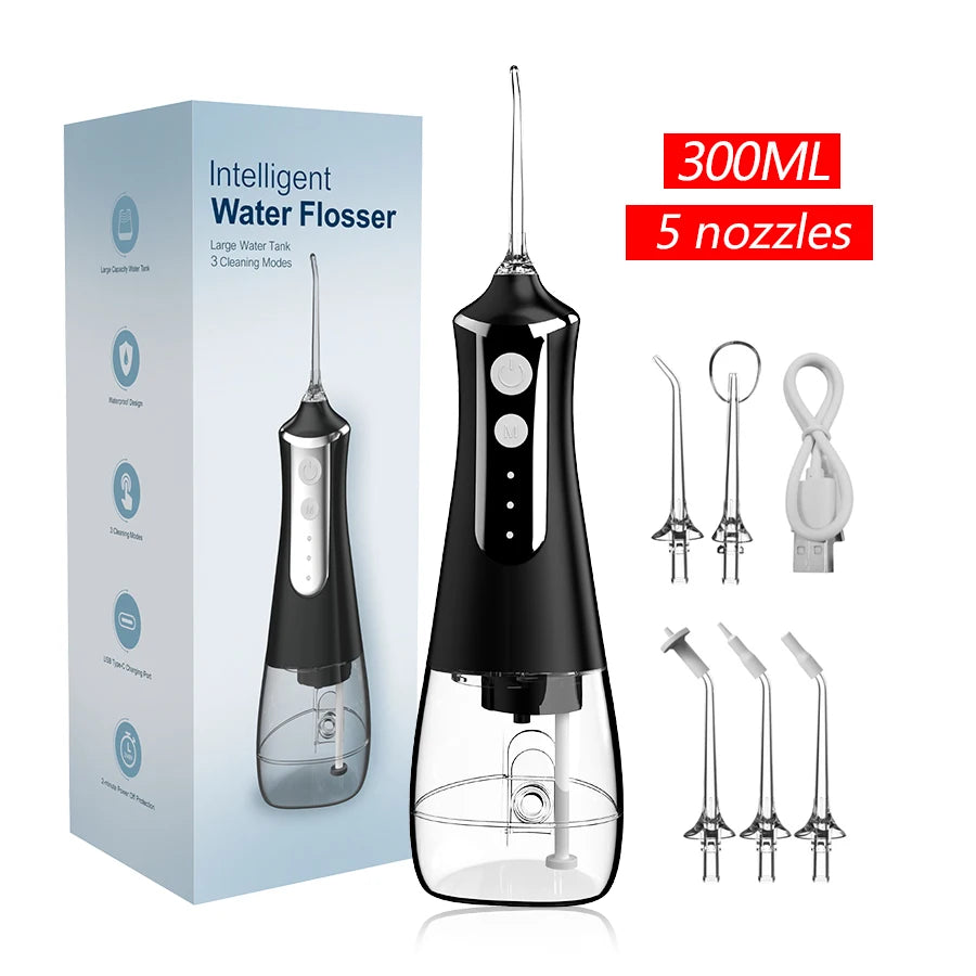 Rechargeable Water Flosser – 5 Nozzles, 3 Modes, 300ml Tank